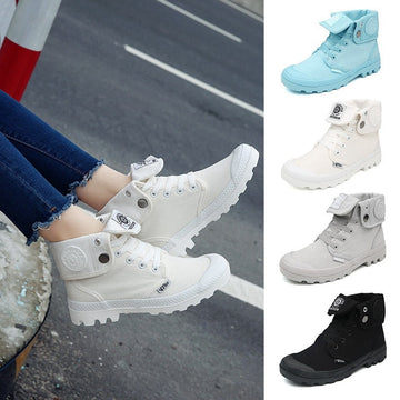 Niulatu High-top Shoes Paladin Canvas Shoes Cuffed Thick-soled Martin Boots Women DJSE